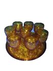 Vintage Tiara Amber Sandwich Indiana Glass goblet and tray set 9 piece