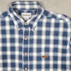 Carhartt Plaid Shirt Mens L Blue Cotton Long Sleeve Workwear Rugged Outdoors - Picture 1 of 12