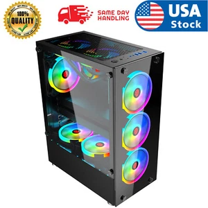 USA ATX M-ATX ITX Mid Tower Gaming Computer PC Case W/ Tempered Glass Black - Picture 1 of 5