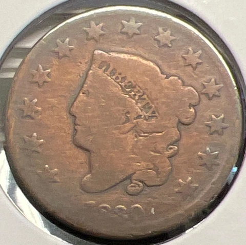 1830 CORONET HEAD  LARGE CENT CIRCULATED ACTUAL COIN  #C13831 Cover
