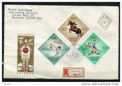 Hungría 1964 Cubierta Primer Día Especial Cancelar Inscrito en Alemania Juego Olímpico Foto 1 de 2