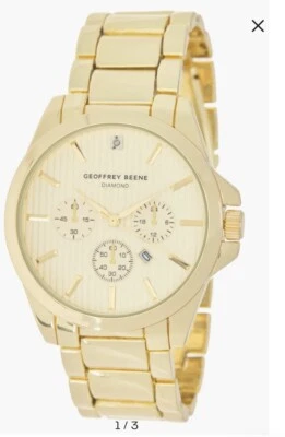 Reloj pulsera GEOFFREY BEENE para hombre esfera de diamantes grabado 42 mm movimiento de cuarzo dorado Foto 1 de 3
