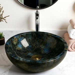 24" Labradorite Stone Vanity Sink Artistic Crystal Sink for Luxury Bathroom Deco - Picture 1 of 8