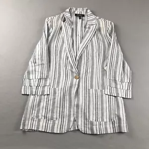 Ellen Tracy Jacket Womens Medium White Blue Striped Linen Viscose 3/4 Sleeve NWT - Picture 1 of 12
