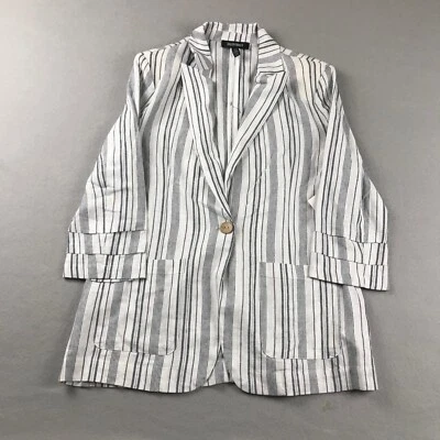Ellen Tracy Jacket Womens Medium White Blue Striped Linen Viscose 3/4 Sleeve NWT - Image 1 of 4