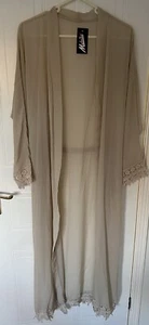Ladies Abaya Duster Wrap Kimono Small Lightweight Beige New - Picture 1 of 2