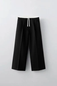 Zara Girls DOUBLE WAISTBAND PANTS Black Size 10 Years New - Picture 1 of 5
