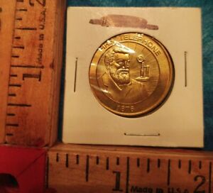 Vintage 1999 SUNOCO Millennium Coin Series #5 First Telephone 1876 Gold Tone 
