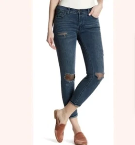 FREE PEOPLE Women’s Button Fly Distressed Fishnet Mesh Edgy Skinny Jeans Sz 26 - Picture 1 of 12