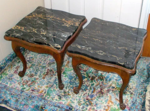 PAIR Antique Venetian French BAROQUE Side Cocktail TABLES PORTORO MARBLE Cover