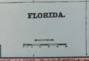 Vintage 1899 FLORIDA Map 11"x14" ~ Old Antique Original MIAMI ORLANDO PENSACOLA - Picture 1 of 5