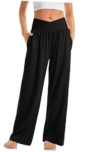 Women's Wide Leg Casual Loose Pants Yoga Sweatpants Comfy Crossover High - Picture 1 of 5
