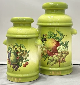 Porzellan/Keramik Kanister mit Deckel Früchte grün (2 Kanister mit Deckel) - Bild 1 von 16