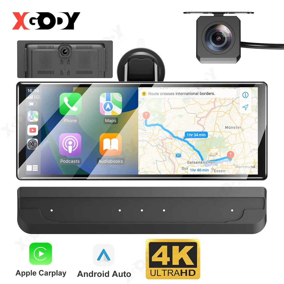 4K HD WIFI Dash Cam Car GPS Navigation BT Apple CarPlay & Android Auto 11.3 In - Image 1 of 4