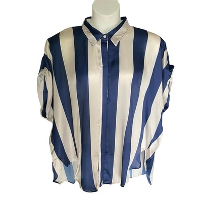 UMGEE Navy Blue & Cream Striped Silky Top Womens Size XL NWT Tunic Blouse - Image 1 of 4