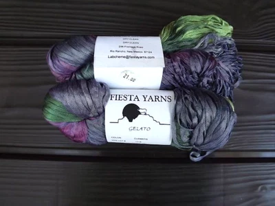 Fiesta Yarn Gelato, 2 hanks, 262 yards ea, hand-dyed rayon ribbon, col. Clematis - Image 1 of 3