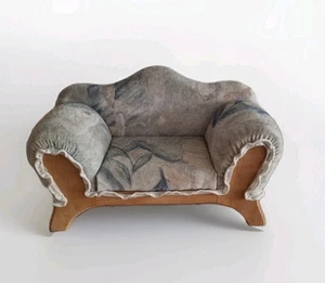 Puppen Sofa- Couch blau -bunt Velour Vintage 30x 12 x 20 cm ohne Holz - Bild 1 von 9