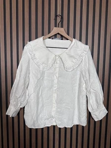 Zara Shirt Small Womens White Poplin 100% Linen Long Sleeve Button Top - Picture 1 of 7