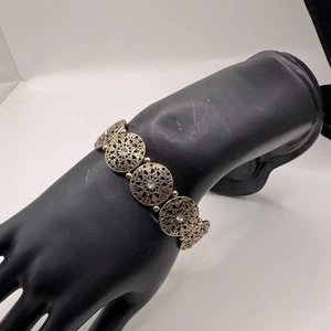 Elegant Gold Tone Rhinestone Filigree Bracelet Stretch Elastic Bangle Boho - Picture 1 of 8