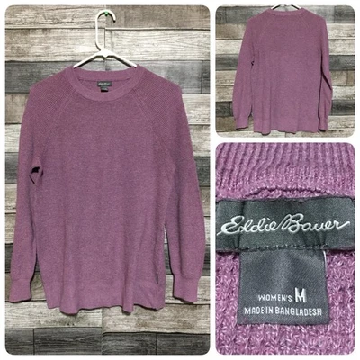Suéter tejido gofre Eddie Bauer para mujer M lavanda suéter cuello redondo algodón Foto 1 de 4