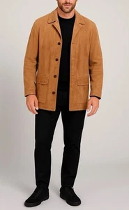 Facconable Mens Light Brown Softest Suede Leather Coat Jacket Medium Pristine - Bild 1 von 10
