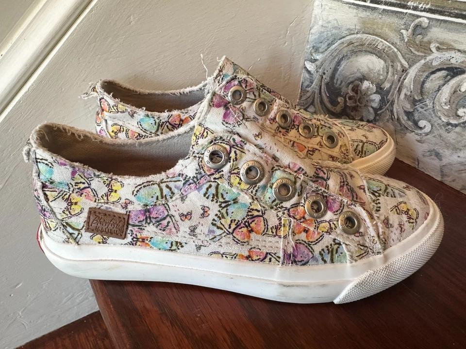 Blowfish Malibu Niños Niñas Talla 1 Lona Mariposas Zapatos Sin Cordones Tenis Foto 1 de 4