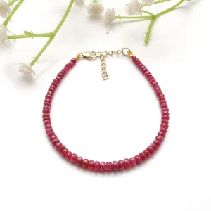 Natural Ruby Beads Bracelet | Faceted Gemstone Beaded Jewelry - Picture 1 of 9