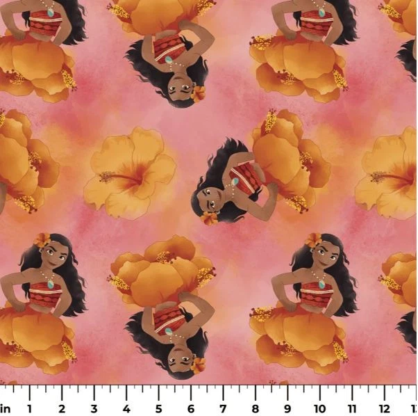 Cotton Moana Flower in Bloom Floral Orange Pink Fabric Print by Yard D601.21 - Image 1 of 1