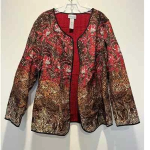 NWT Catherines Open Quilted Jacket Multicolored Print Polyester Women's 1X - Picture 1 of 4