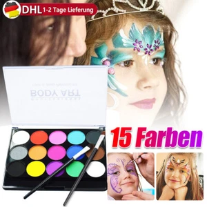 15 Farben Gesichtsfarbe Körperfarbe Schminkfarbe mit 2 Pinsel Halloween Make Up - Bild 1 von 23