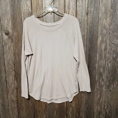 American Eagle L 针织上衣束腰外衣奶油色米色华夫格针织长袖大号 — 第 1/4 张图片