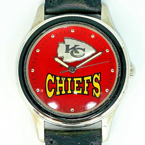 Kansas City Chiefs NFL Fossil Unworn Silver Tone Case Black Insert Man Watch $99 Cover