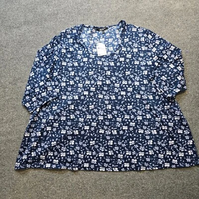 Ulla попкен Топ женщин размер 32 синий цветочный эластичной 3/4 рукав повседневный коттедж - Изображение 1 из 4