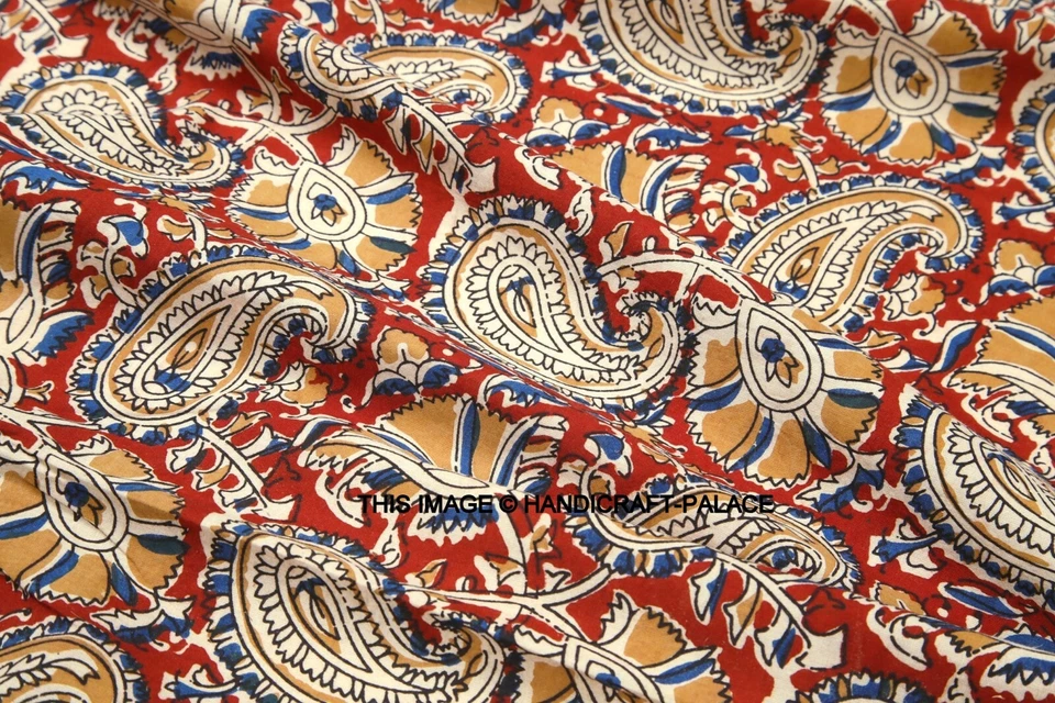 25 Yard Indian Kalamkari Print Cotton Hand Block Anokhi Printed Fabric Sanganeri - Image 1 of 4
