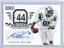 2012 National Treasures Dustin Keller Century Materials 1/1 Tag Patch Auto Jets