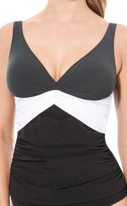 NWT GOTTEX Let's Twist TANKINI white gray black 34D BATHING SUIT SWIMSUIT SET 6 - Picture 1 of 7