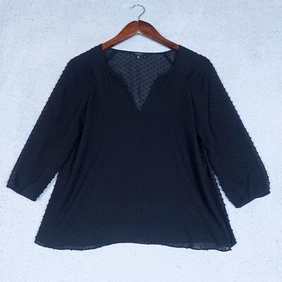 Blusa Aritzia Babaton Top Para Mujer XS Negra Punto Suizo Mezcla Seda Augustus Transparente Foto 1 de 4