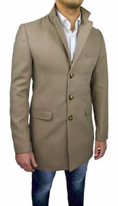 Herren Mantel Sartoriale Beige Jacke Slim Fit Elegant 100% Made in Italy - Bild 1 von 4