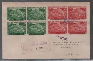 Venezuela: 1957; cover first day with 2 blocks of 4 of "Hotel Tamanaco".. VS0260 - Picture 1 of 2
