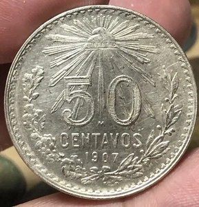 MEXICO KM445 50 Centavos 1907 Straight 7 Silver - Picture 1 of 2