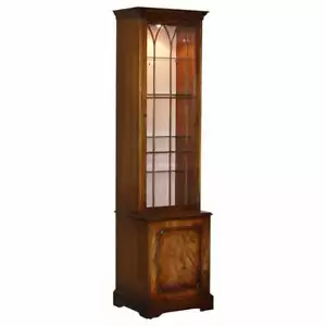 FLAMED MAHOGANY BEVAN FUNNELL GLASS SHELVES WITH LIGHTS LIBRARY BOOCASE CABINET - Picture 1 of 12