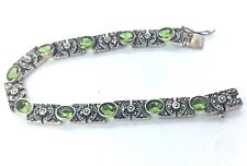 Green Peridot Gemstone Marcasite Sterling Silver Link Tennis Bracelet 7.5"