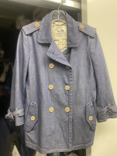 Trench firmato Coach blu chambray shateen donna taglia M