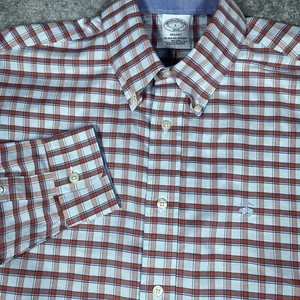 Brooks Brothers Regent camicia elegante uomo grande rossa a quadri manica lunga con bottoni - Foto 1 di 6