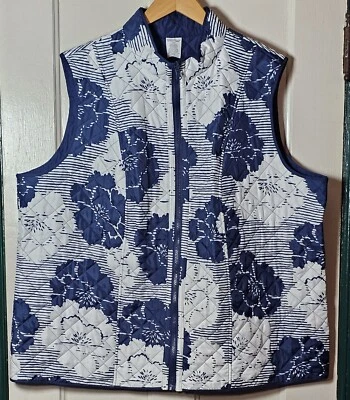 Alfred Dunner Cape Hatteras Vest Women's Plus 22W Floral Blue White Full Zip - Image 1 of 4