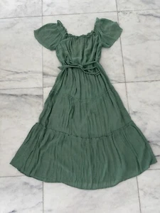 Luxology Maxi Dress Green Broomstick Short Sleeve Womens Medium Boho Cottagecore - Picture 1 of 9