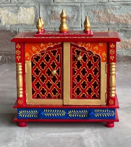 Templo Mandir de madera con jali bellamente hecho a mano pintado a mano para adoración - Imagen 1 de 8