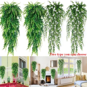 4Pcs Artificial Hanging Plants Fake Boston Ferns Wall Home Garden Outdoor Decor - Picture 1 of 34