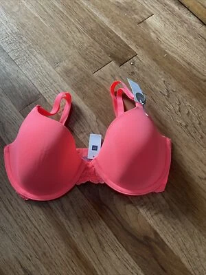 Gap Body Womens Neon Pink Coral  Lace Underwire Favorite T-Shirt Bra 32D Nwt - Image 1 of 2