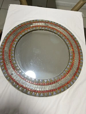 Handcrafted Glass Mosaic Decorative Wall Mirror, 18” Round Wall Mirror - Image 1 of 4
